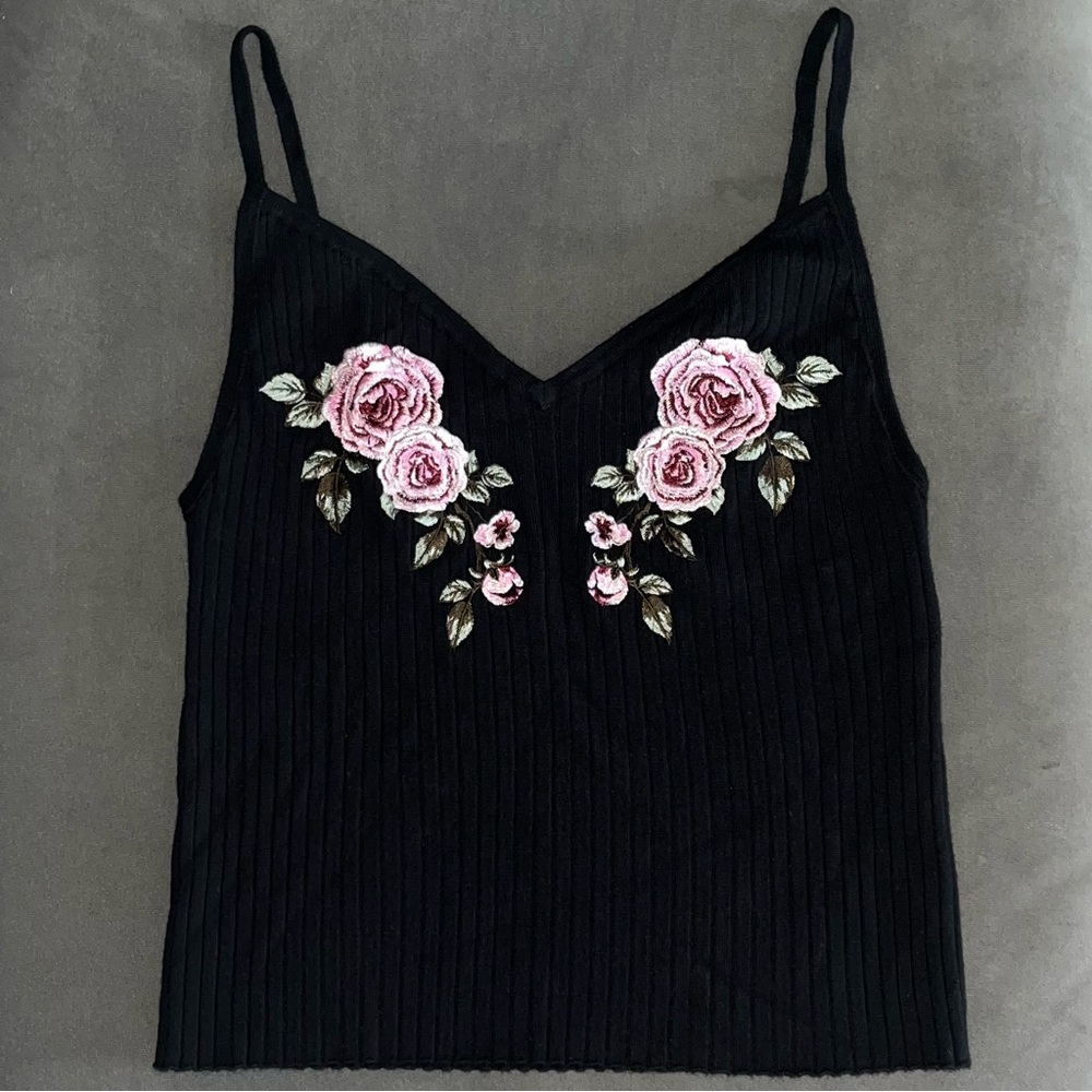 Floral Embroidered Ribbed Cami